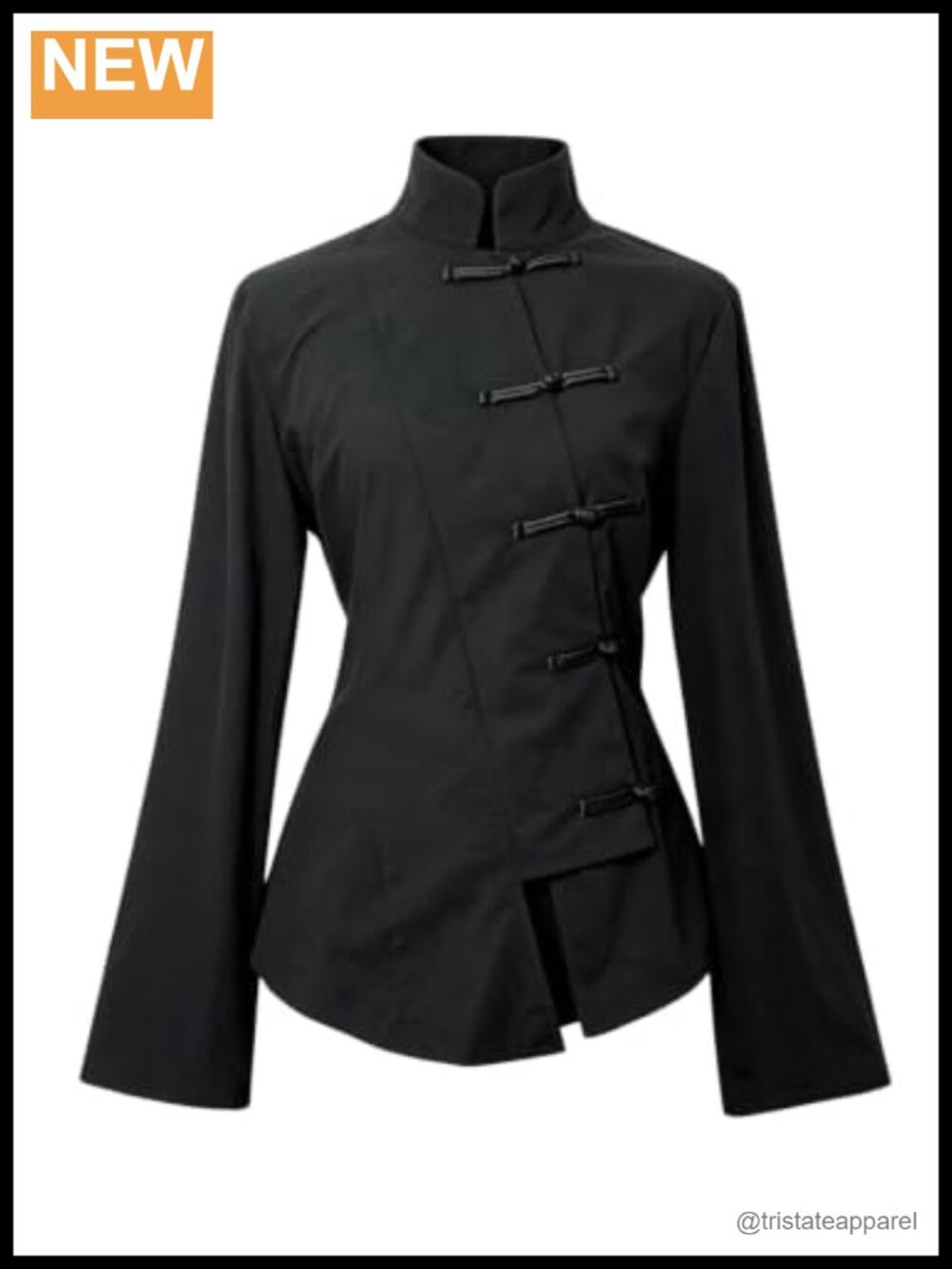 Mandarin Collar Knot Button Down Long Sleeve Blouse Women Chinese Style Top